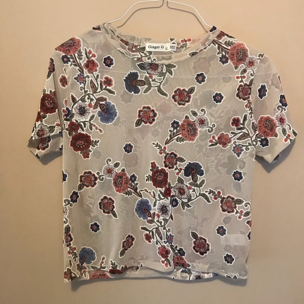 Mesh T-shirt with embroidered Appliqué